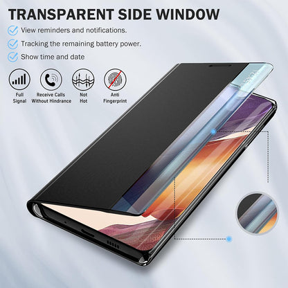 Galaxy Note 20 Ultra Smart View Sensor Flip Leather Case with Stand – Premium IC Window Cover Black