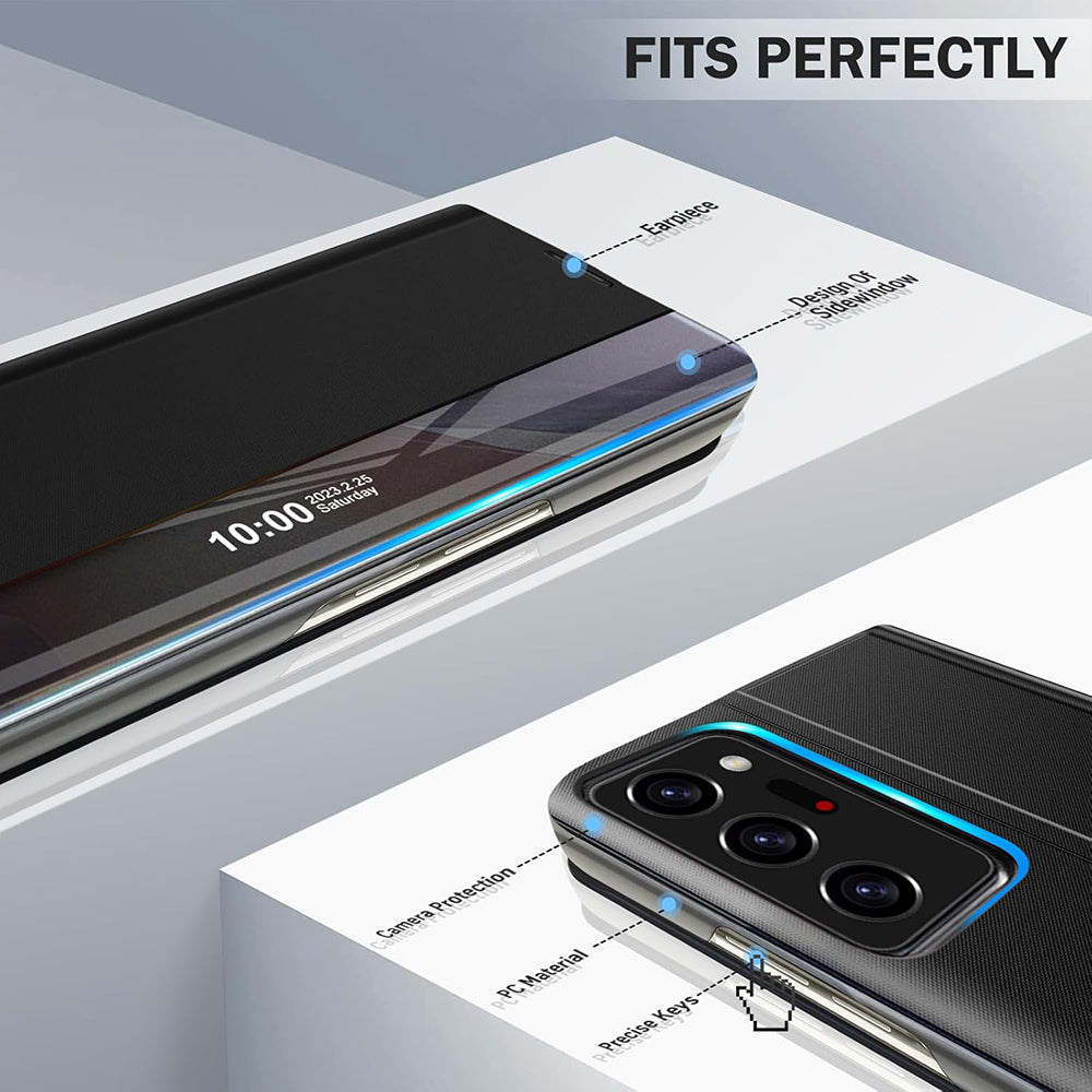 Galaxy Note 20 Ultra Smart View Sensor Flip Leather Case with Stand – Premium IC Window Cover Black