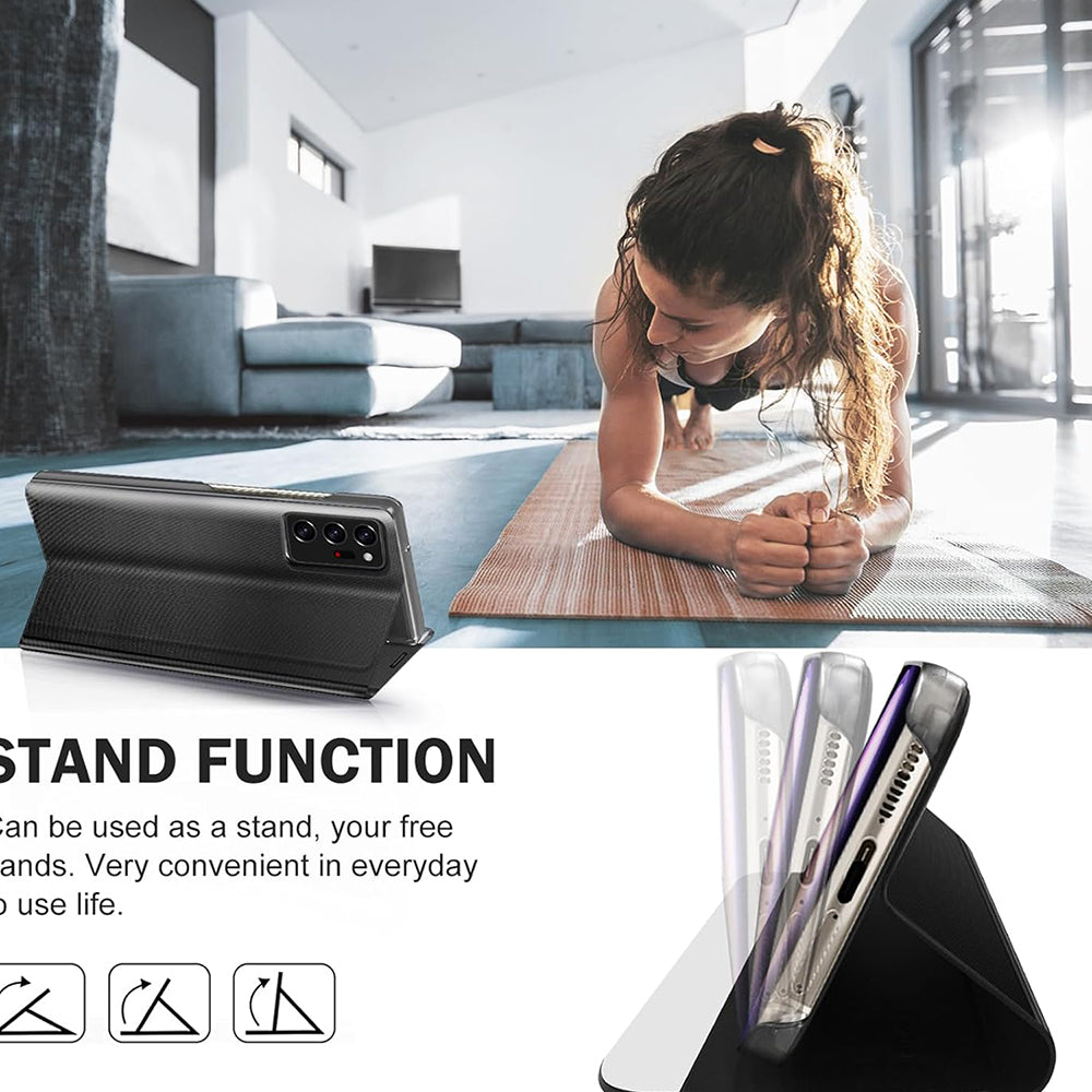 Galaxy Note 20 Ultra Smart View Sensor Flip Leather Case with Stand – Premium IC Window Cover Black