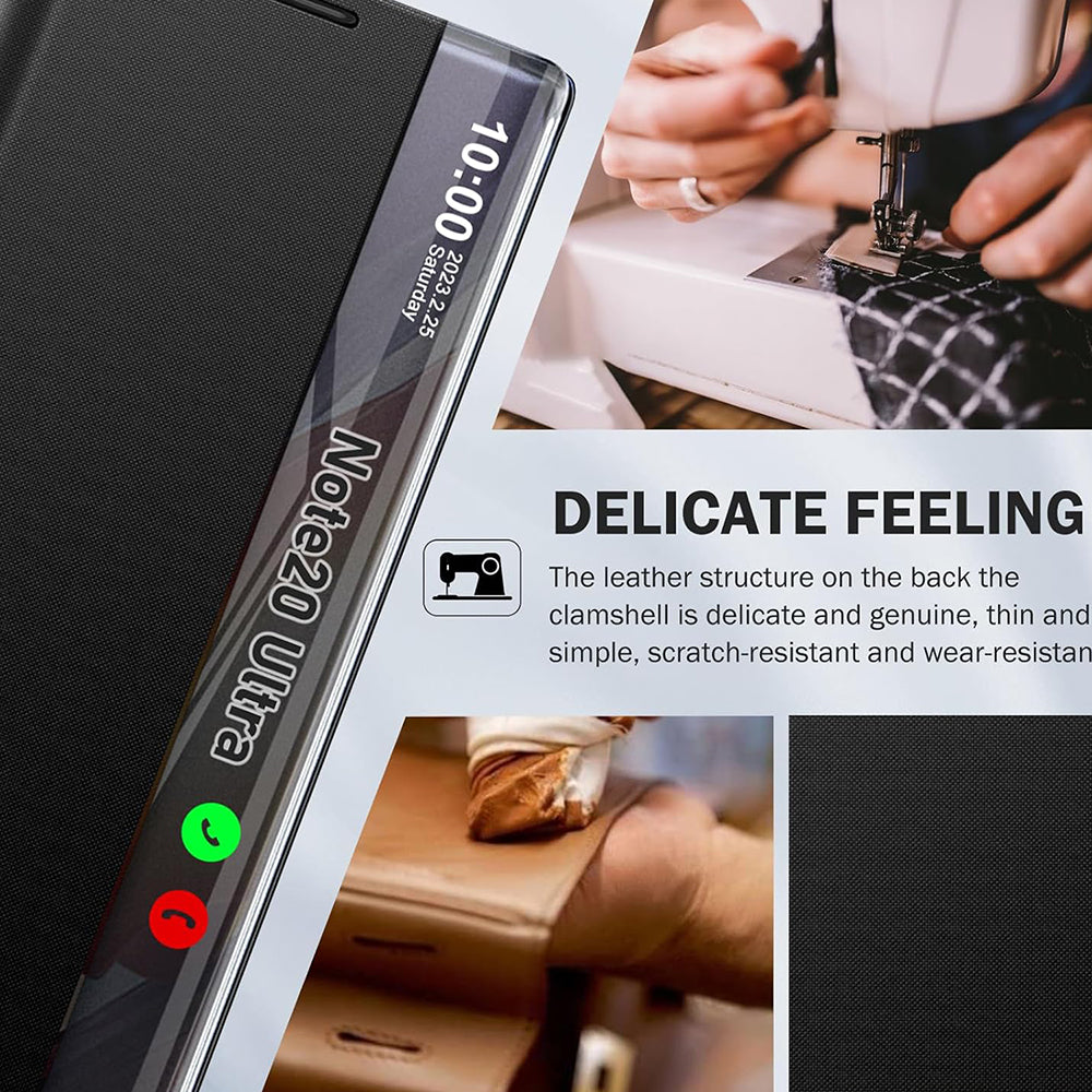 Galaxy Note 20 Ultra Smart View Sensor Flip Leather Case with Stand – Premium IC Window Cover Black