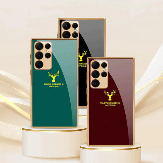 Galaxy S24 Series Luxurious Deer Pattern Inspirational Glass Case
