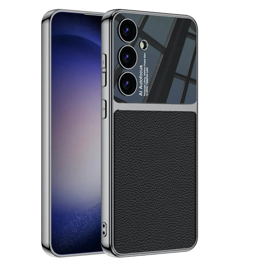 Galaxy S24 Duo-Tone Leather Case – Electroplated Shockproof Cover
