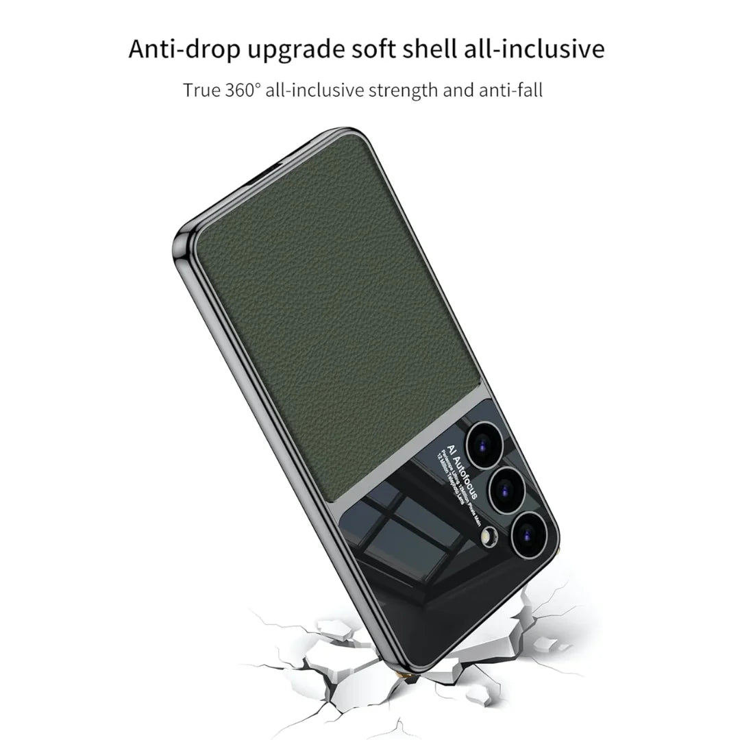 Galaxy S24 Duo-Tone Leather Case – Electroplated Shockproof Cover