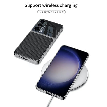 Galaxy S24 Duo-Tone Leather Case – Electroplated Shockproof Cover