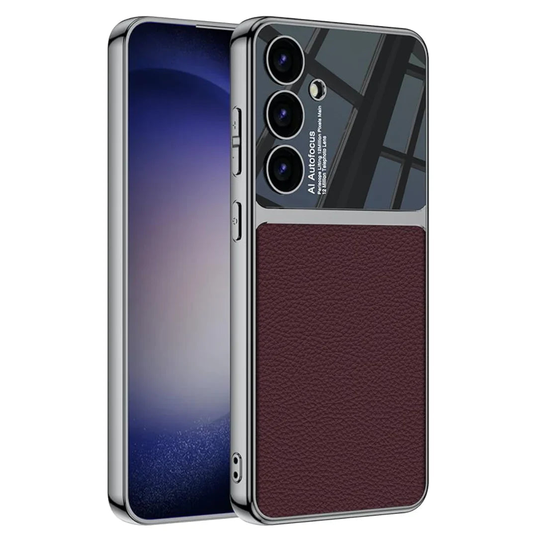 Galaxy S24 Duo-Tone Leather Case – Electroplated Shockproof Cover