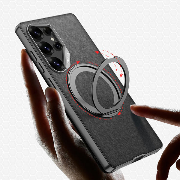Galaxy S24 Premium Leather Case – Metal Kickstand | Slim & Stylish