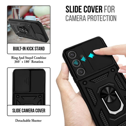 Galaxy S24 Hybrid Dual Armor Case with Camera Slide Cover – Shockproof Polycarbonate Protection