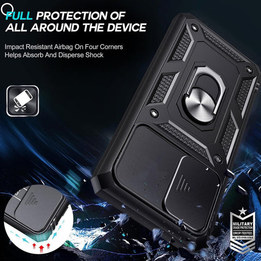 Galaxy S24 Hybrid Dual Armor Case with Camera Slide Cover – Shockproof Polycarbonate Protection