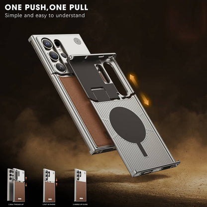 Galaxy S24 Ultra Aluminum Metal Leather Frameless Design Bumper with Magsafe Case