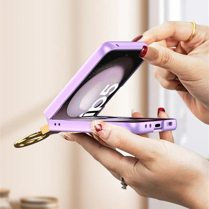 Galaxy Z Flip5 Premium Leather Case with Finger Ring & Camera Lens Protector