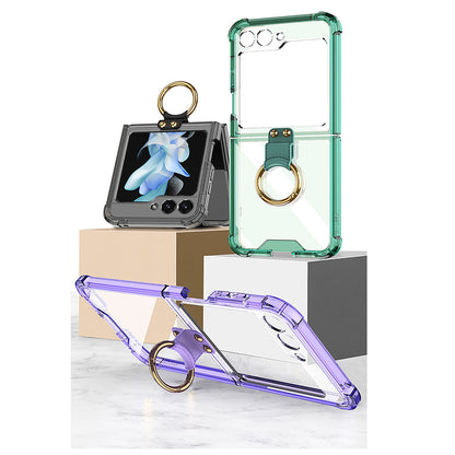 Galaxy Z Flip5 Transparent Ring With Lens Glass Protection Case