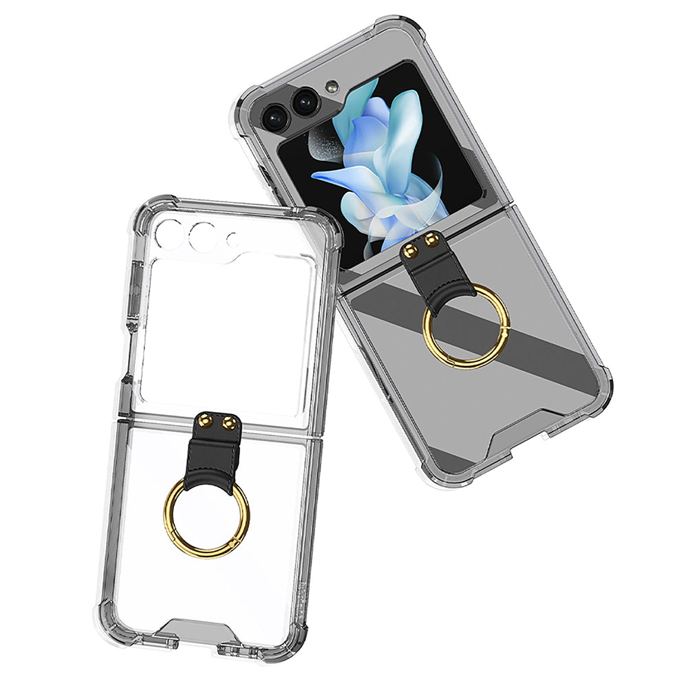 Galaxy Z Flip5 Transparent Ring With Lens Glass Protection Case