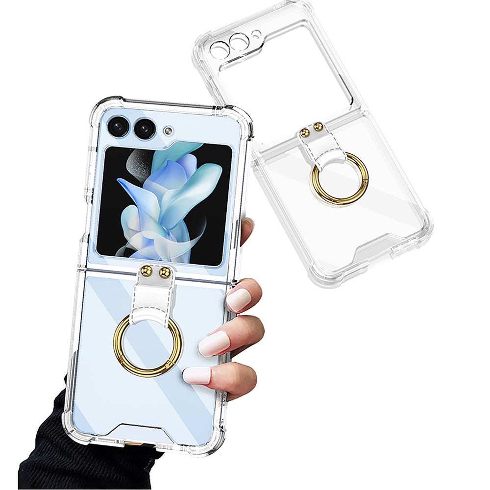 Galaxy Z Flip5 Transparent Ring With Lens Glass Protection Case