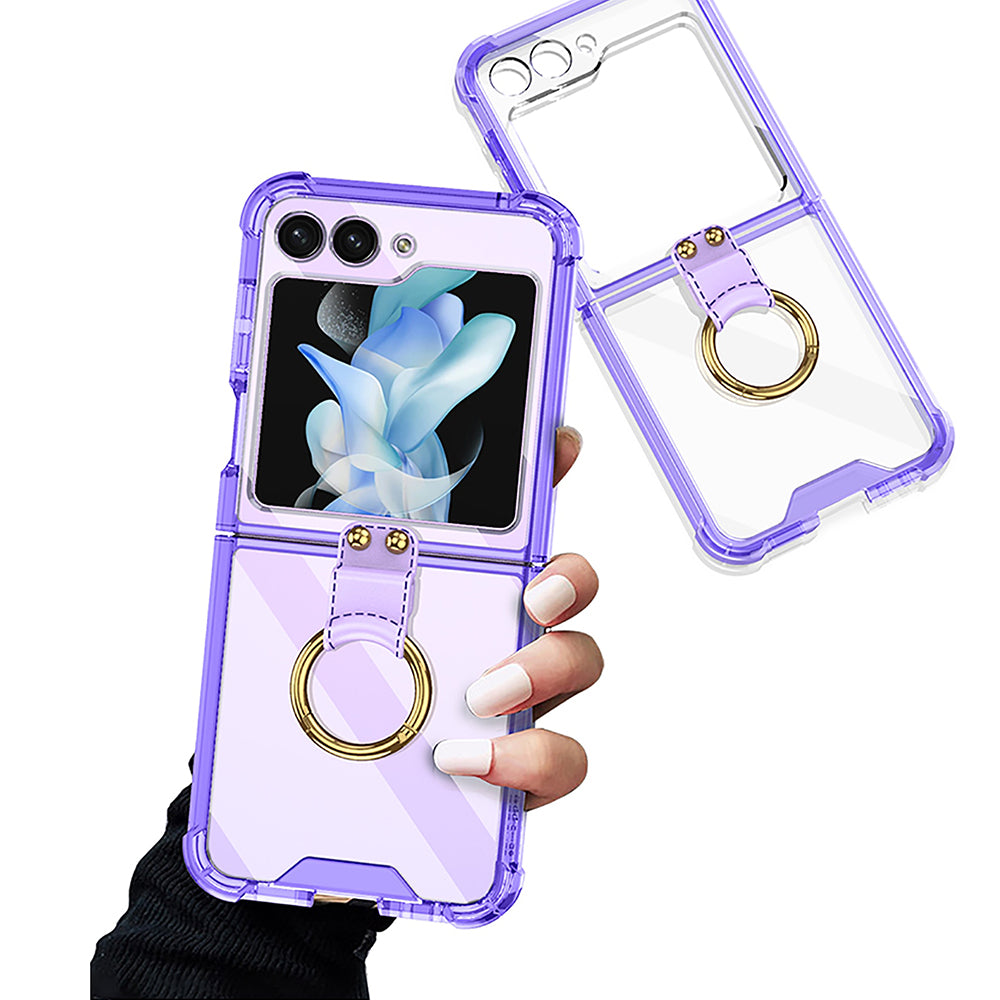 Galaxy Z Flip5 Transparent Ring With Lens Glass Protection Case