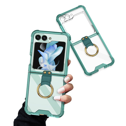 Galaxy Z Flip5 Transparent Ring With Lens Glass Protection Case
