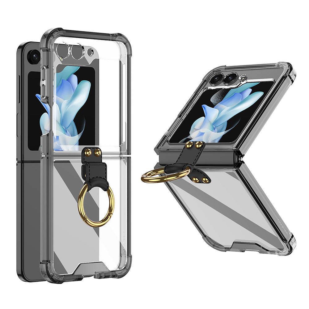 Galaxy Z Flip5 Transparent Ring With Lens Glass Protection Case