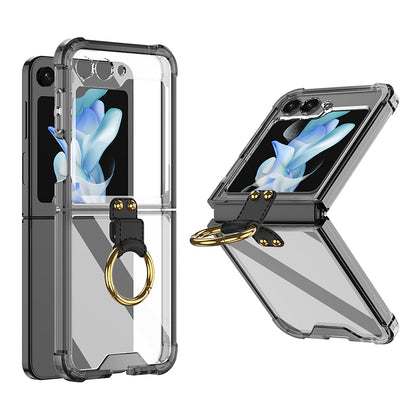 Galaxy Z Flip5 Transparent Ring With Lens Glass Protection Case