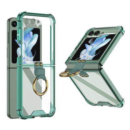 Galaxy Z Flip5 Transparent Ring With Lens Glass Protection Case