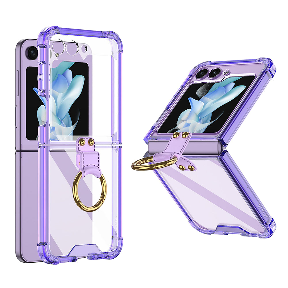 Galaxy Z Flip5 Transparent Ring With Lens Glass Protection Case