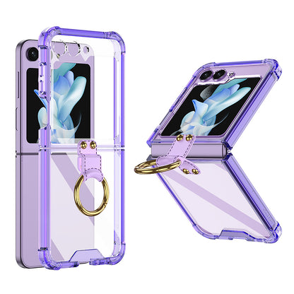 Galaxy Z Flip5 Transparent Ring With Lens Glass Protection Case