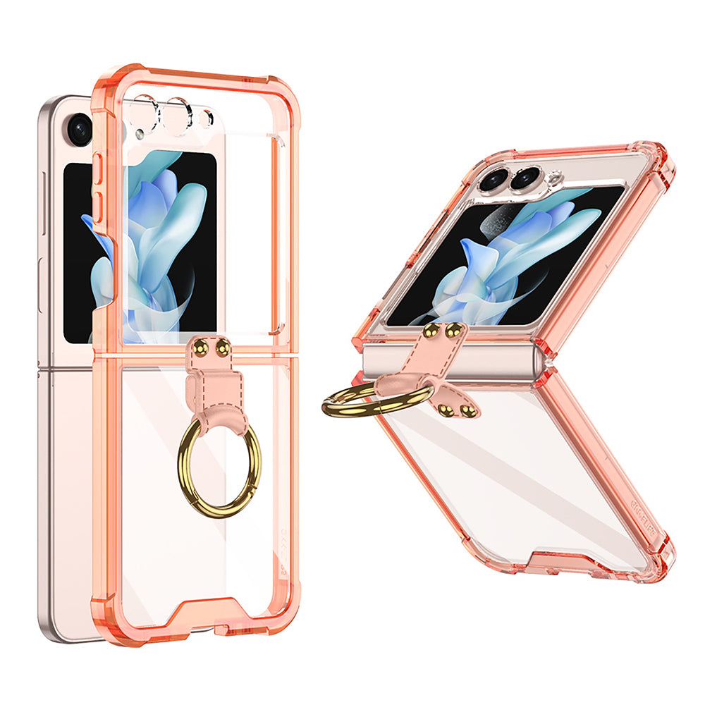 Galaxy Z Flip5 Transparent Ring With Lens Glass Protection Case