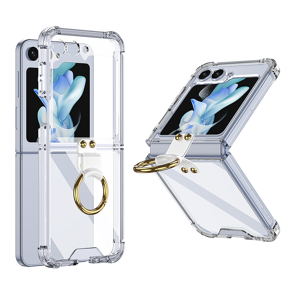 Galaxy Z Flip5 Transparent Ring With Lens Glass Protection Case