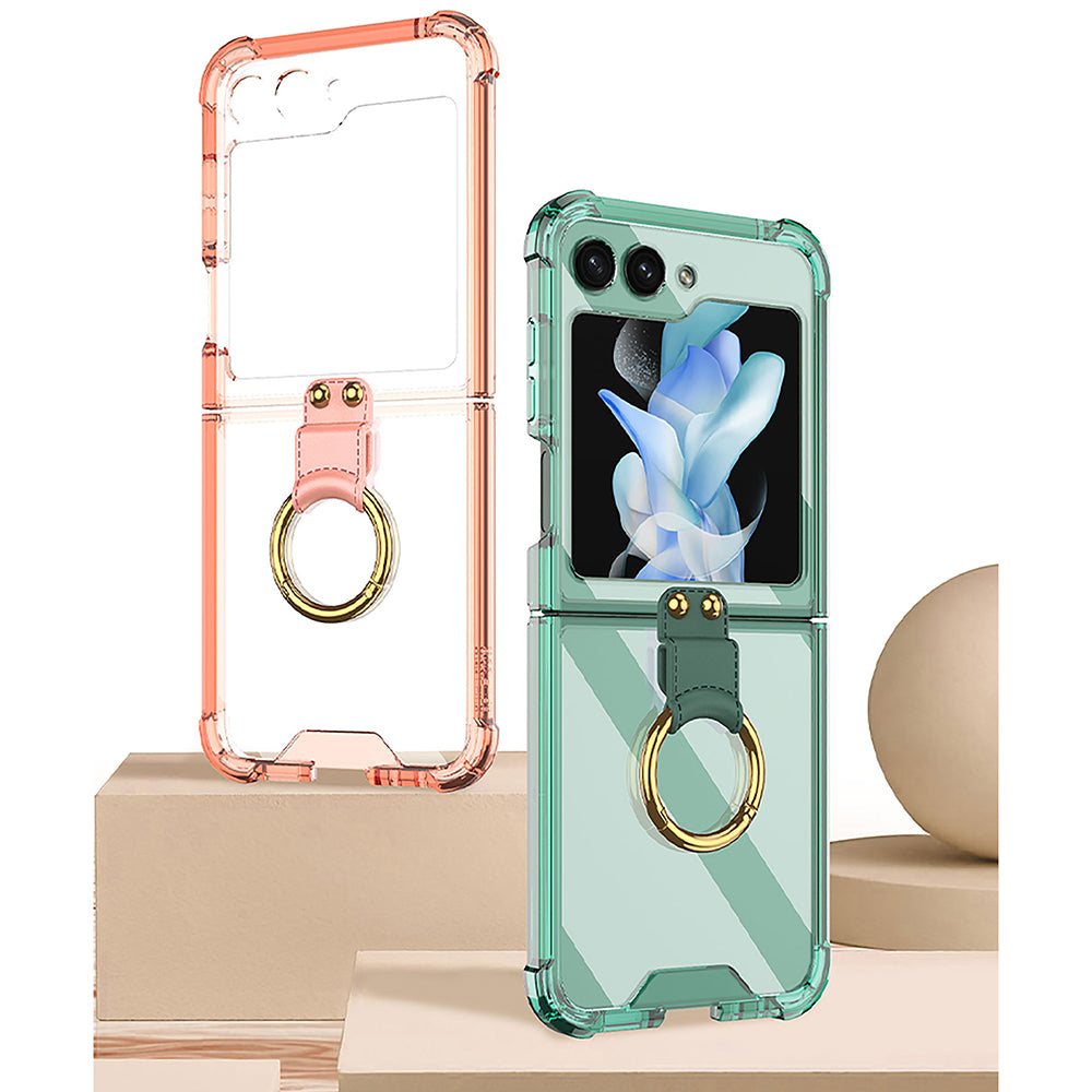 Galaxy Z Flip5 Transparent Ring With Lens Glass Protection Case