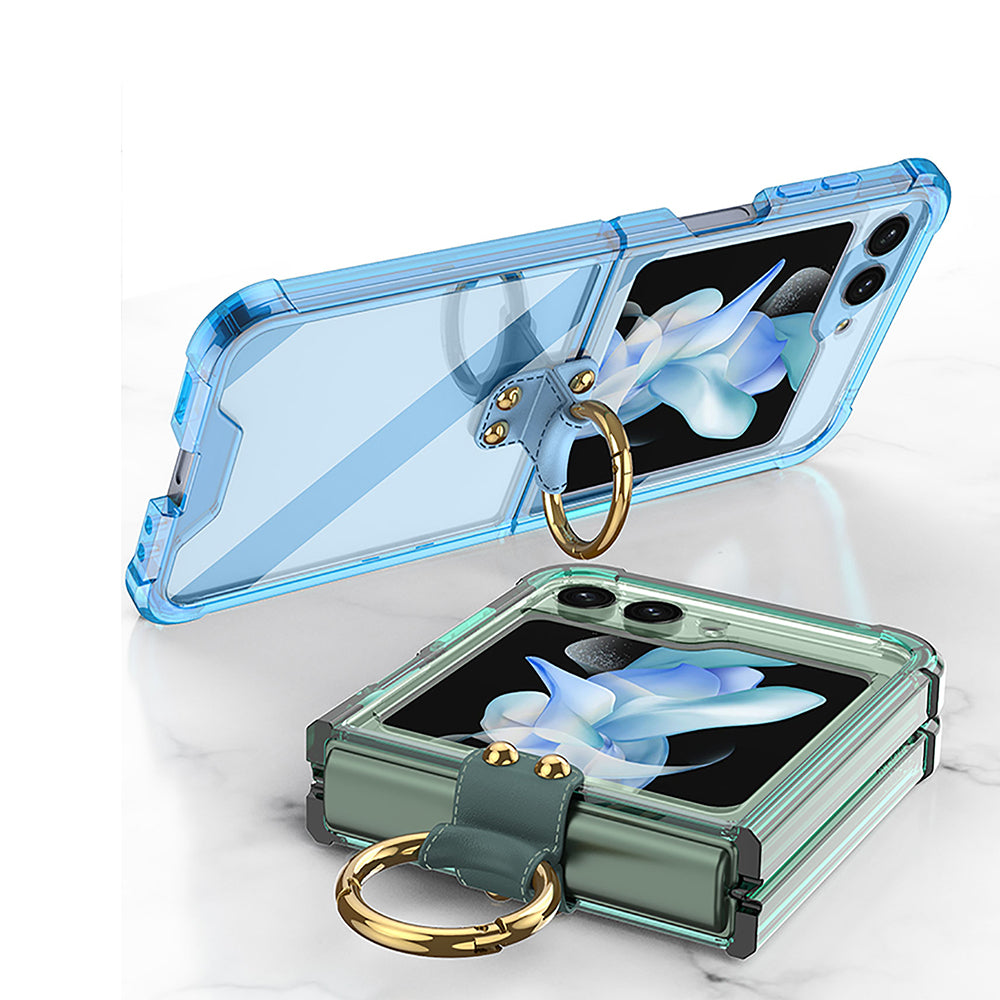 Galaxy Z Flip5 Transparent Ring With Lens Glass Protection Case