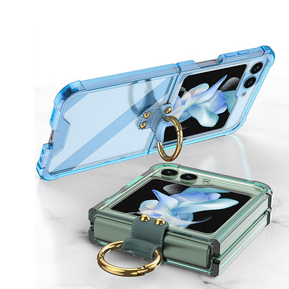 Galaxy Z Flip5 Transparent Ring With Lens Glass Protection Case