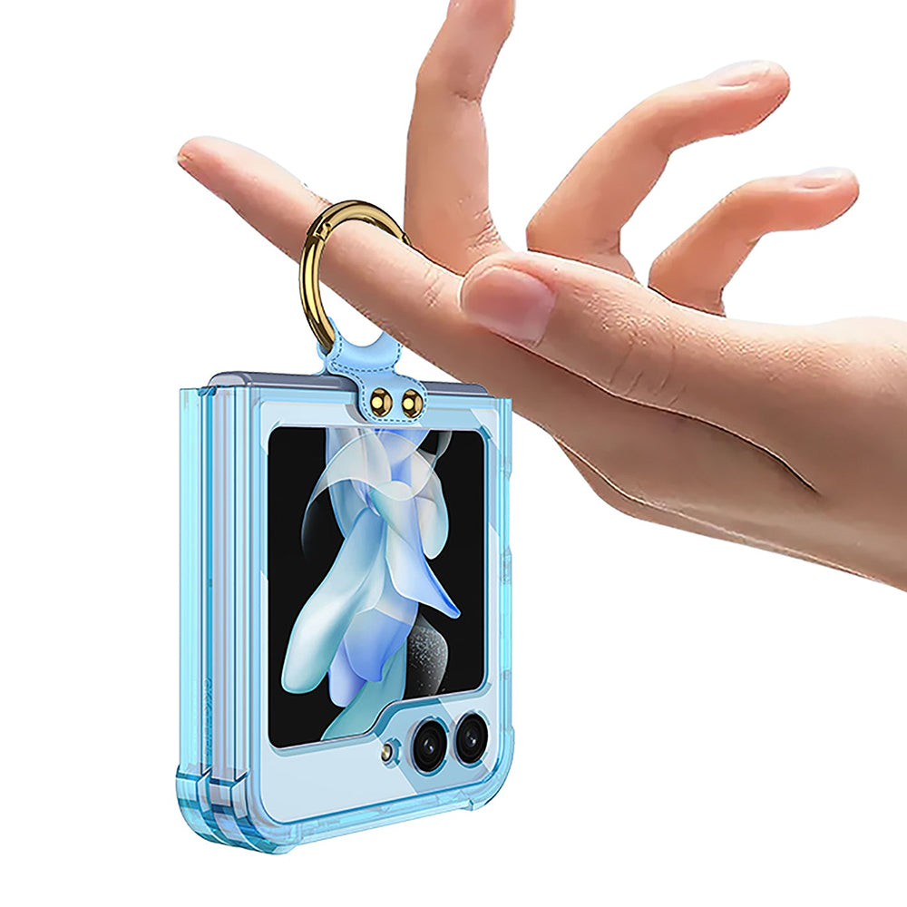 Galaxy Z Flip5 Transparent Ring With Lens Glass Protection Case