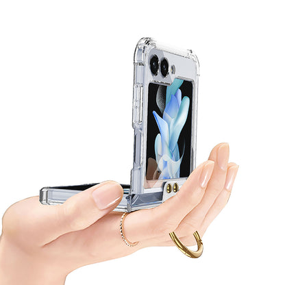 Galaxy Z Flip5 Transparent Ring With Lens Glass Protection Case