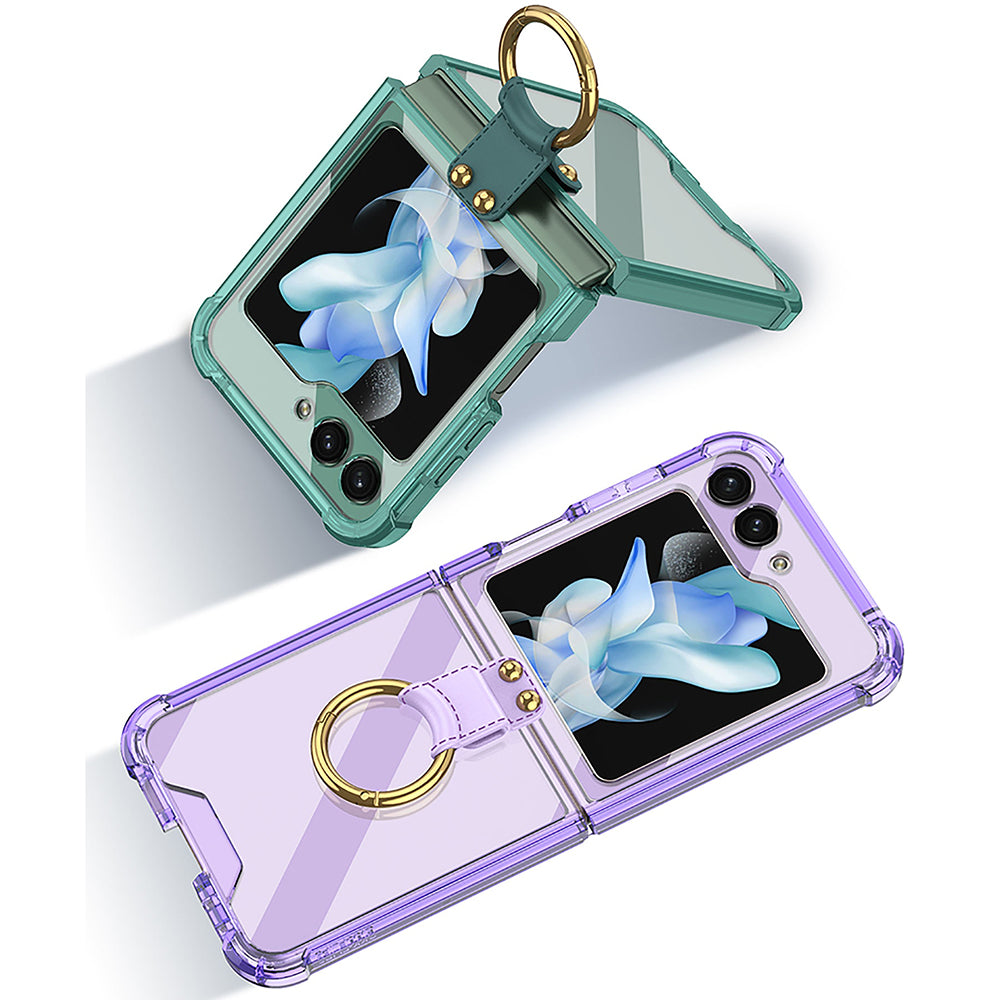 Galaxy Z Flip5 Transparent Ring With Lens Glass Protection Case