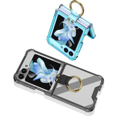 Galaxy Z Flip5 Transparent Ring With Lens Glass Protection Case