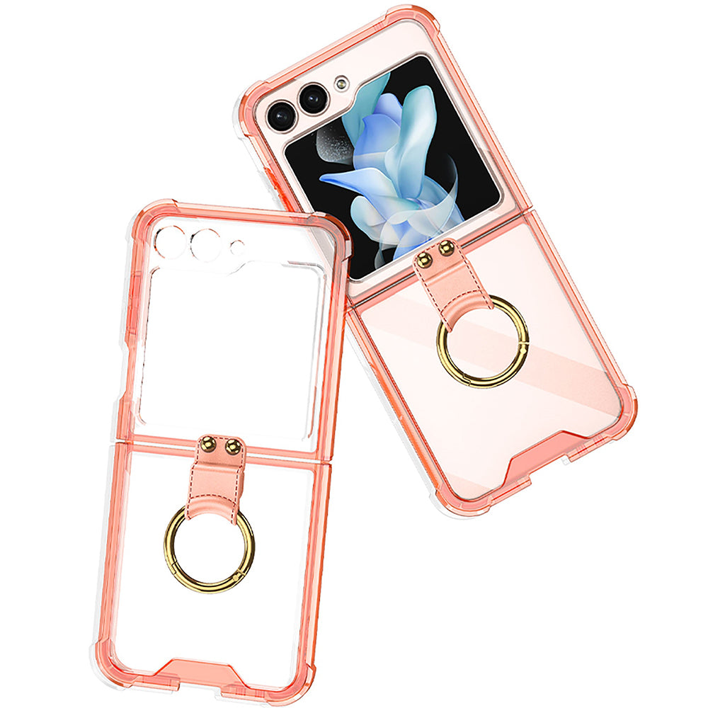 Galaxy Z Flip5 Transparent Ring With Lens Glass Protection Case