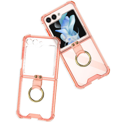 Galaxy Z Flip5 Transparent Ring With Lens Glass Protection Case