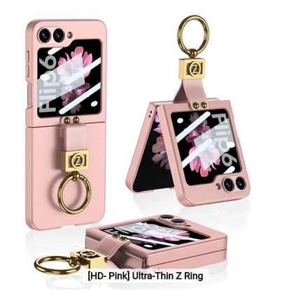 Galaxy Z Flip6 Luxury Ring Stand With Camera Lens Screen Protector Shockproof Case