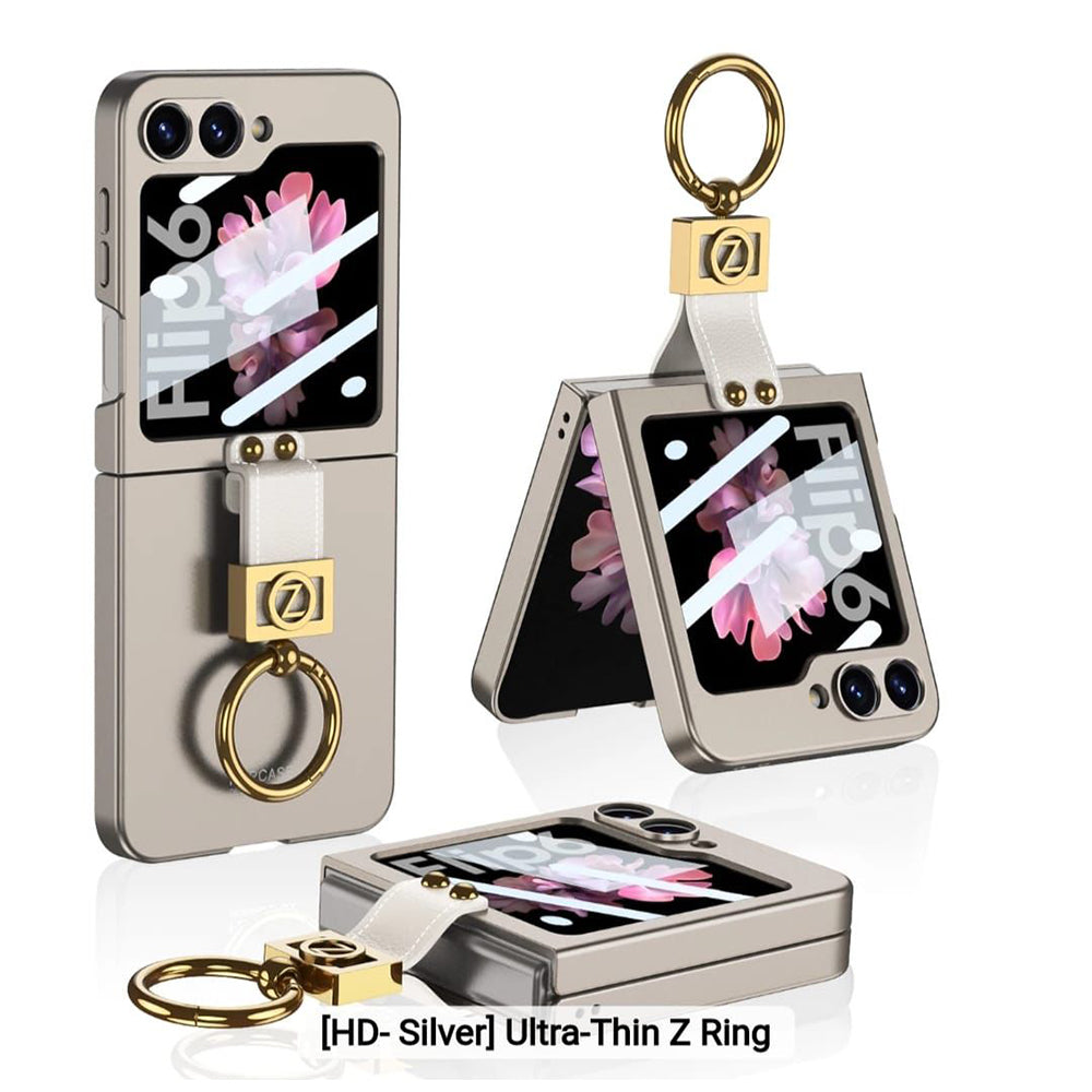 Galaxy Z Flip6 Luxury Ring Stand With Camera Lens Screen Protector Shockproof Case