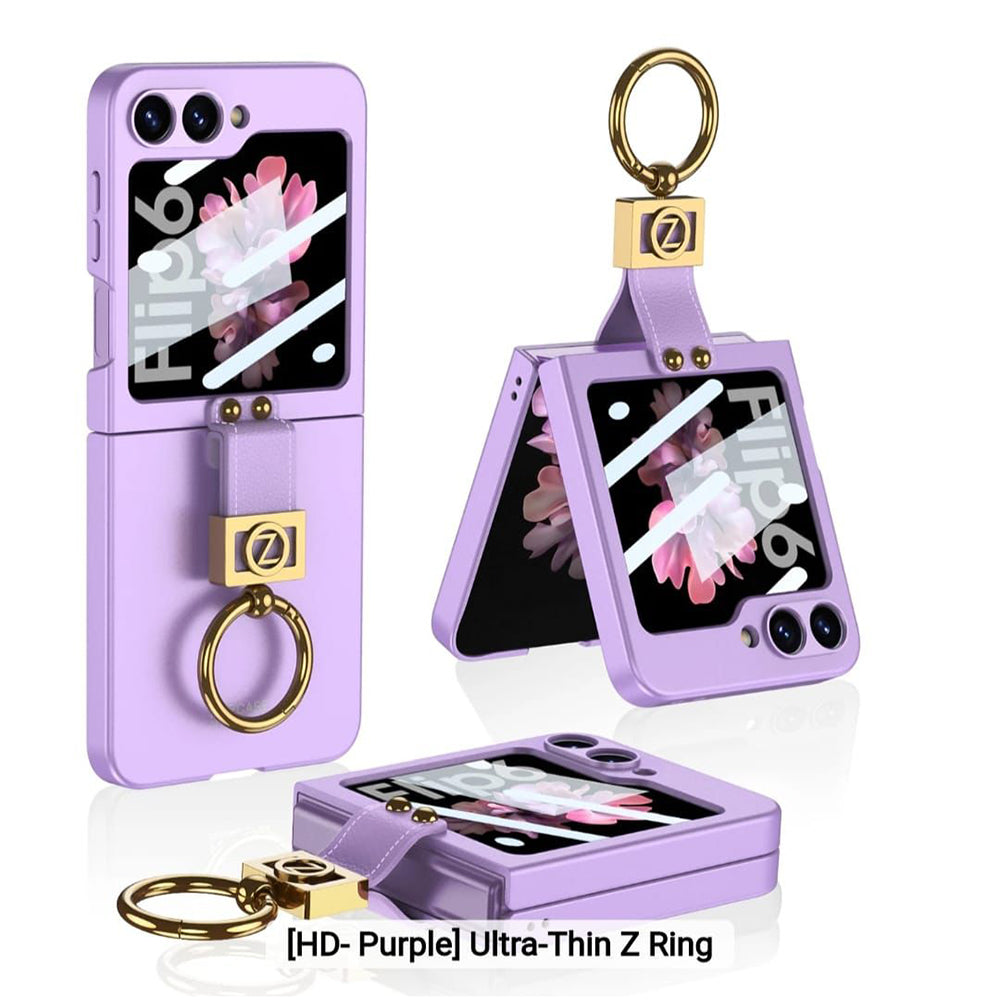 Galaxy Z Flip6 Luxury Ring Stand With Camera Lens Screen Protector Shockproof Case