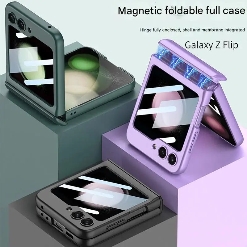 Galaxy Z Flip7 Magnetic Hinge Full Protection With Front Glass Case