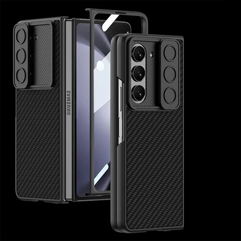 Galaxy Z Fold5 Luxury Leather Lens Slide Window Business Shockproof Shell Case