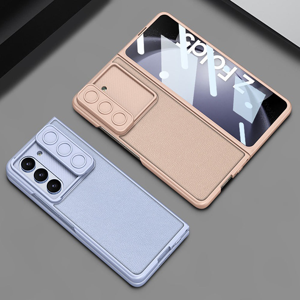 Galaxy Z Fold5 Luxury Leather Lens Slide Window Business Shockproof Shell Case