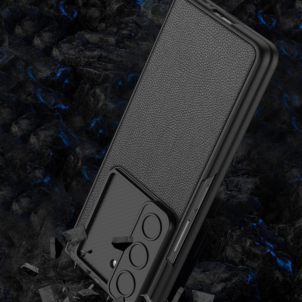 Galaxy Z Fold5 Luxury Leather Lens Slide Window Business Shockproof Shell Case