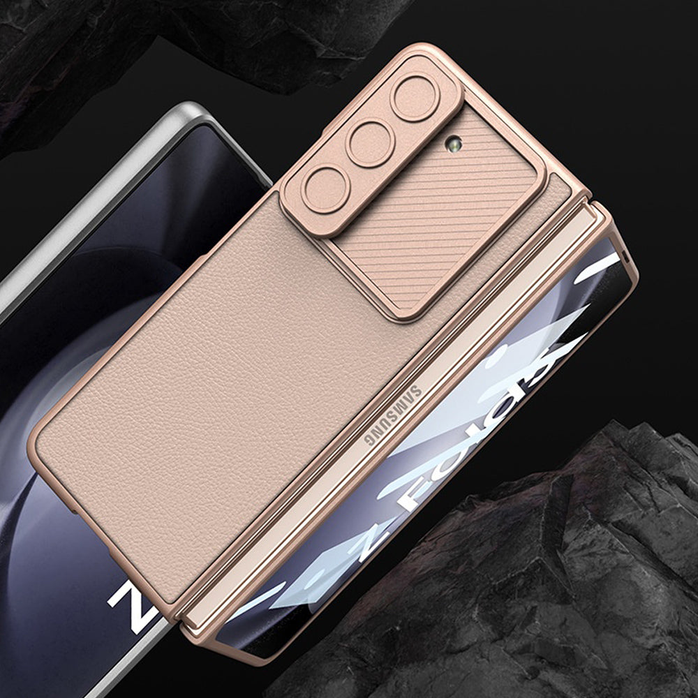 Galaxy Z Fold5 Luxury Leather Lens Slide Window Business Shockproof Shell Case