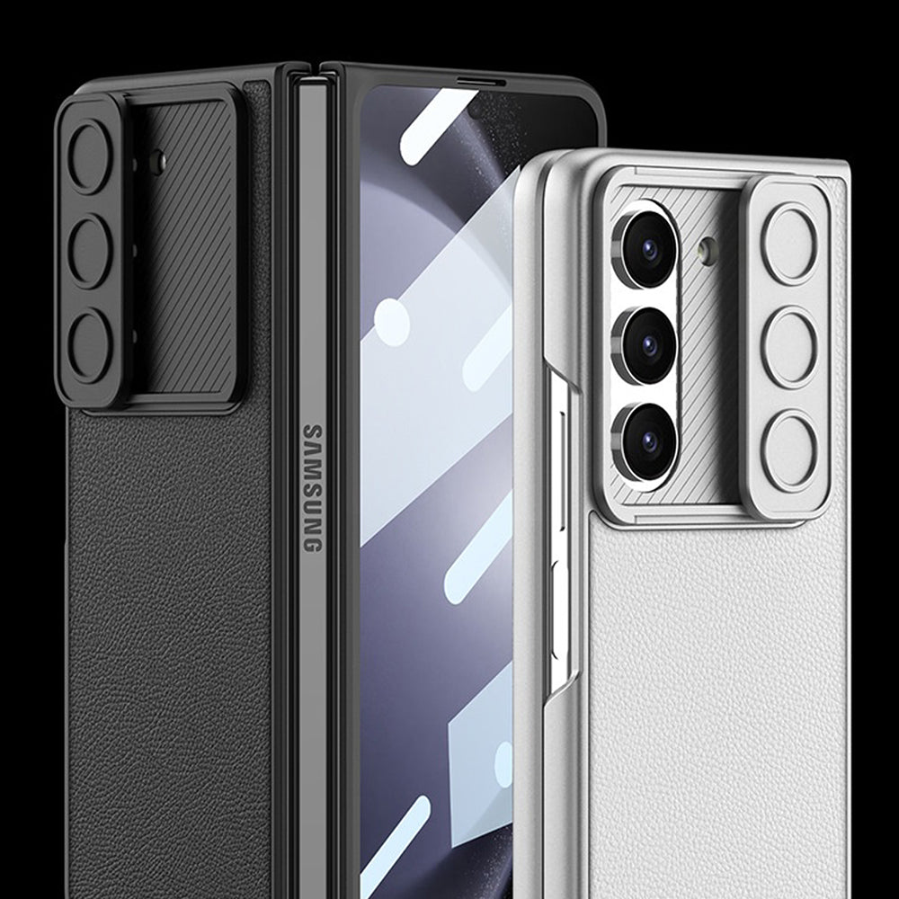 Galaxy Z Fold5 Luxury Leather Lens Slide Window Business Shockproof Shell Case