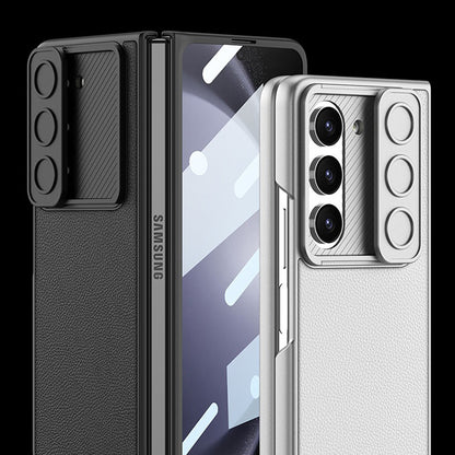 Galaxy Z Fold5 Luxury Leather Lens Slide Window Business Shockproof Shell Case