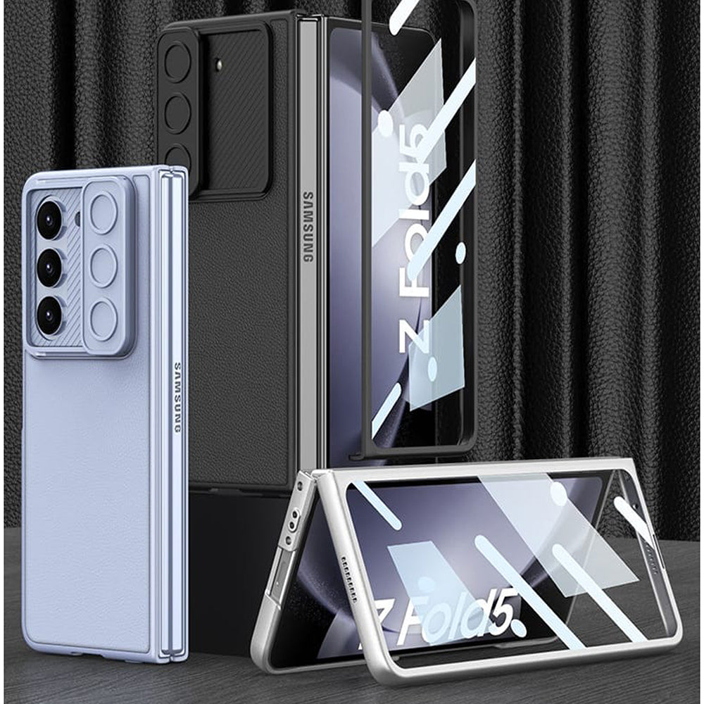 Galaxy Z Fold5 Luxury Leather Lens Slide Window Business Shockproof Shell Case