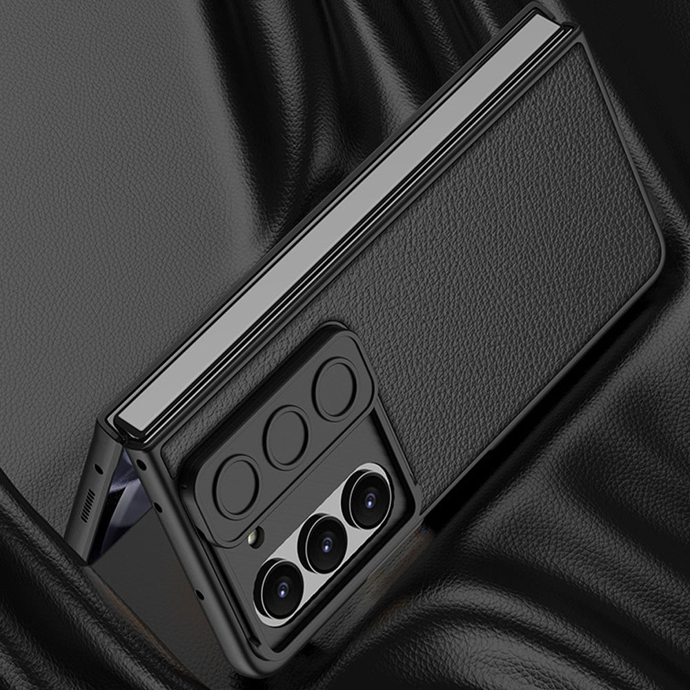 Galaxy Z Fold5 Luxury Leather Lens Slide Window Business Shockproof Shell Case