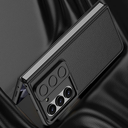 Galaxy Z Fold5 Luxury Leather Lens Slide Window Business Shockproof Shell Case