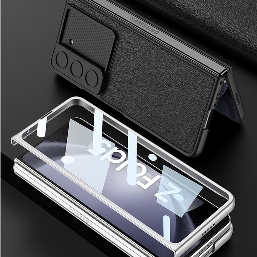 Galaxy Z Fold5 Luxury Leather Lens Slide Window Business Shockproof Shell Case