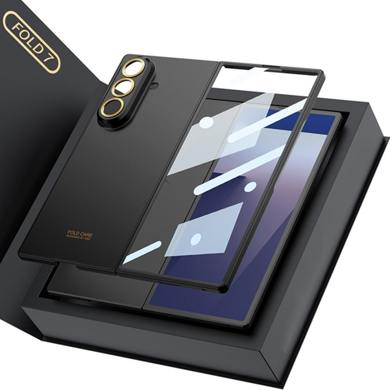 Galaxy Z Fold7 0.8mm Ultra-Slim Hard Rugged Case with Gold Ring Lens Protection & Front Glass Guard